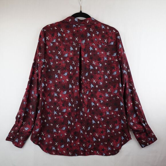 Kut From The Kloth Patriotic Blouse Womens Large Red White Blue Stars USA Button - Picture 2 of 13